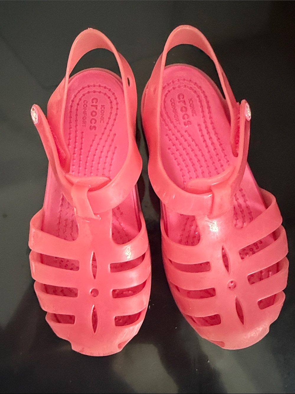 CROCS Kids Coral Pink Jelly T-Strap Sandals